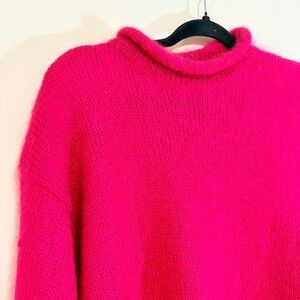 Cozy Soft Red Fuzzy Knit Mock Neck Sweater
